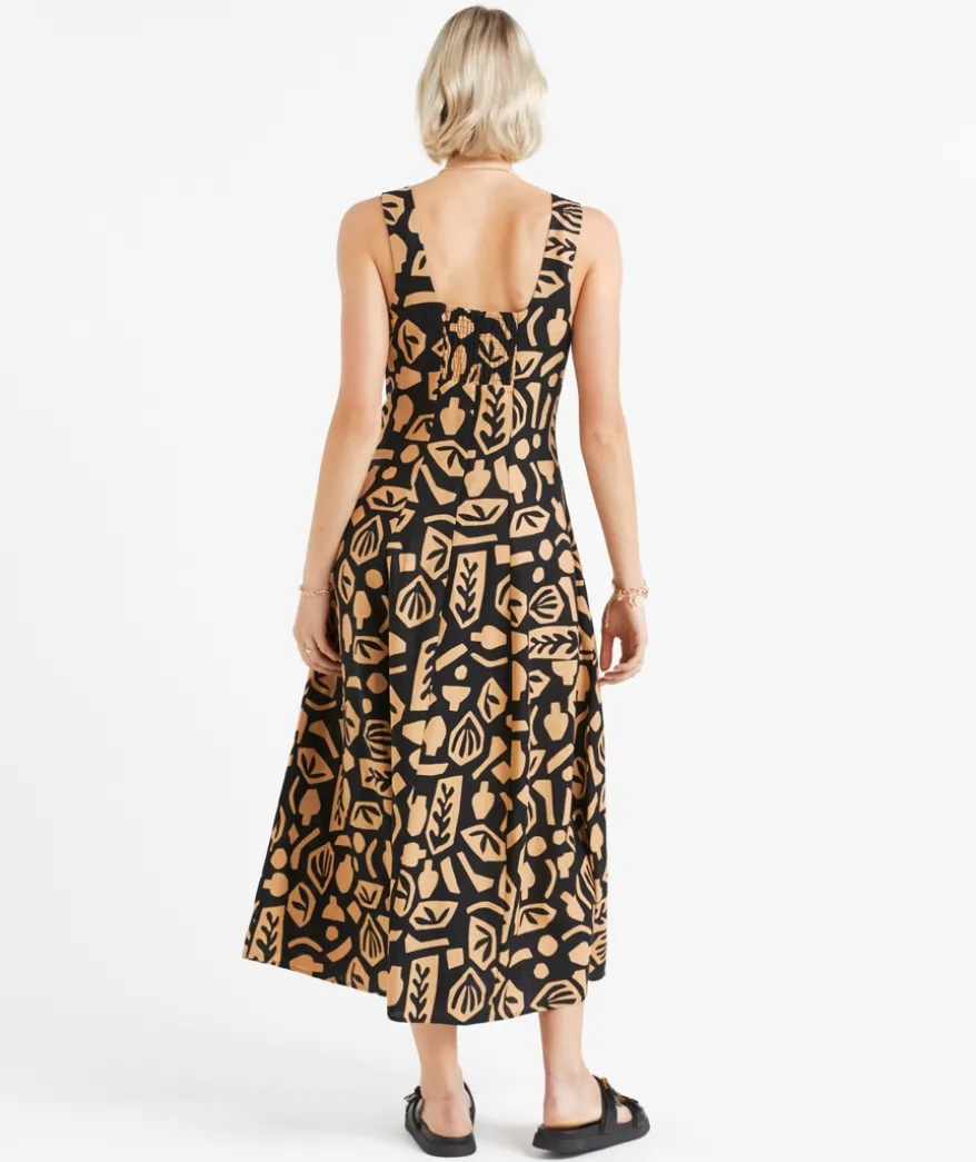 LUCA SQUARE NECK PRINTED MIDI DRESS