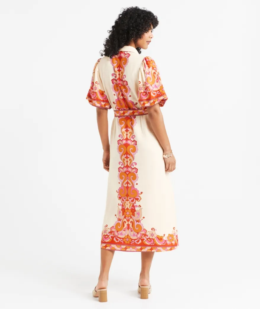 MARIAH PRINTED LINEN BLEND MIDI DRESS