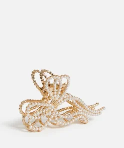 METAL PEARL BOW HAIR CLAW CLIP