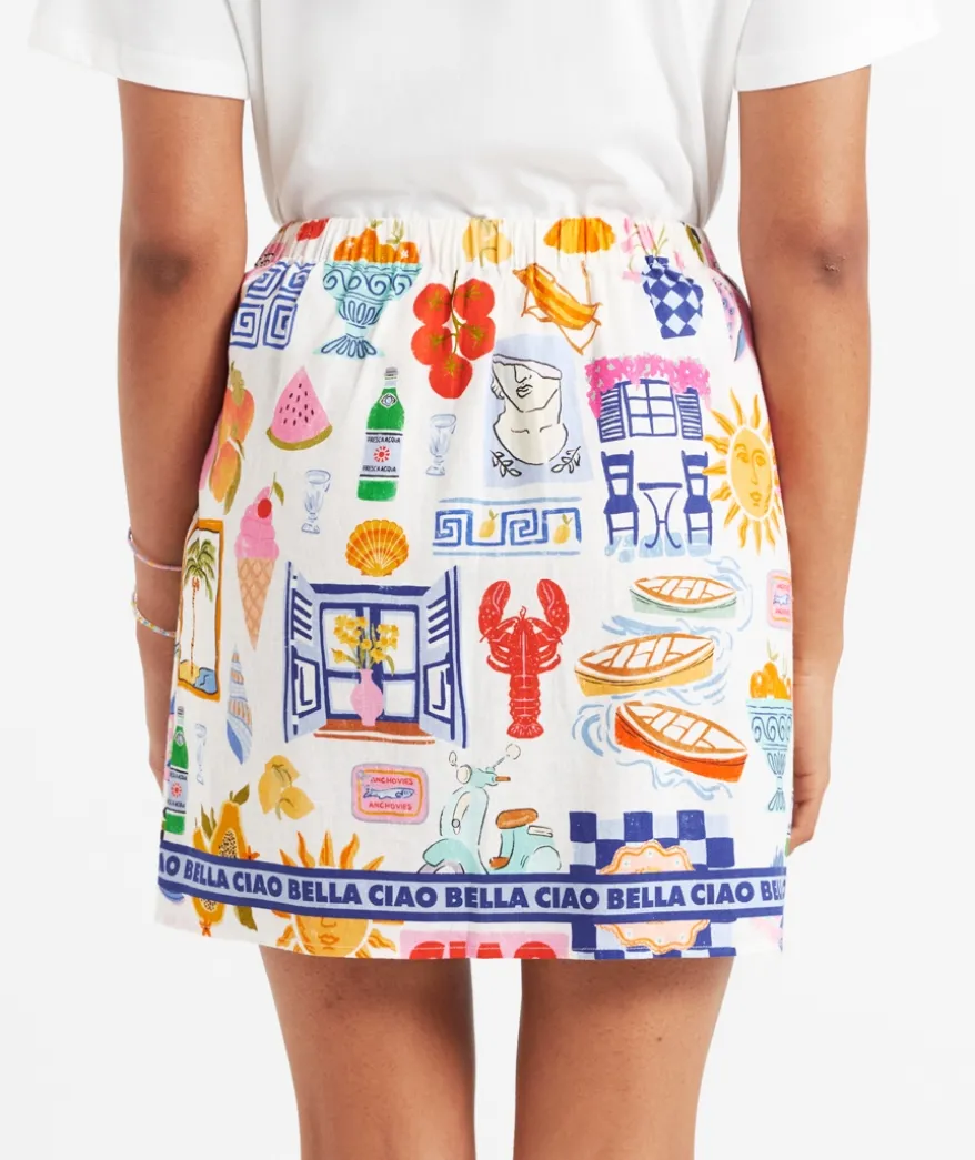 MIA LINEN BLEND PRINTED MINI SKIRT