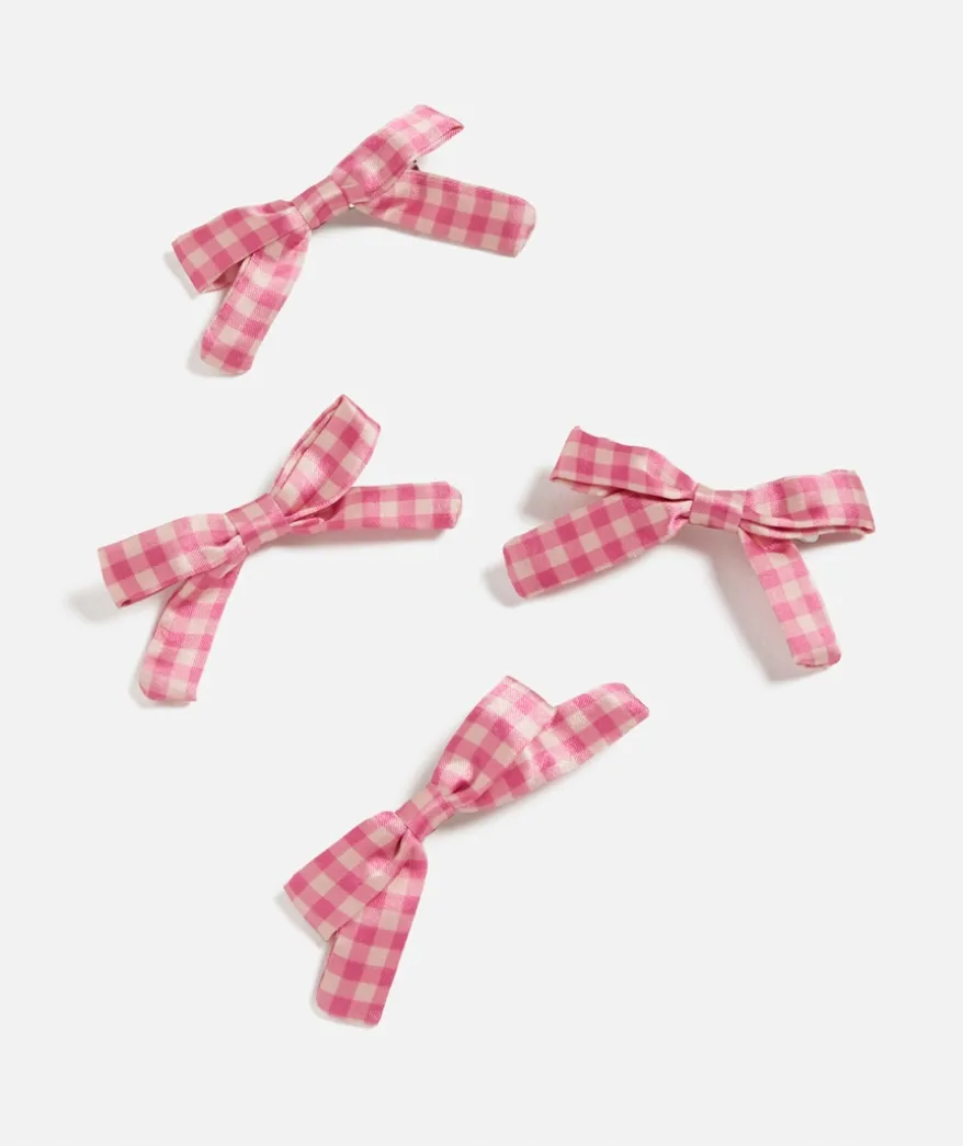 MINI PINK GINGHAM PRINT BOW PINS PACK