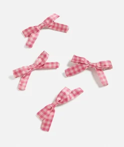 MINI PINK GINGHAM PRINT BOW PINS PACK