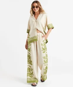 MISTY LINEN BLEND PRINTED PANT