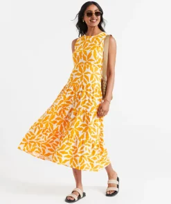 PETA PRINTED TIERED MIDI DRESS