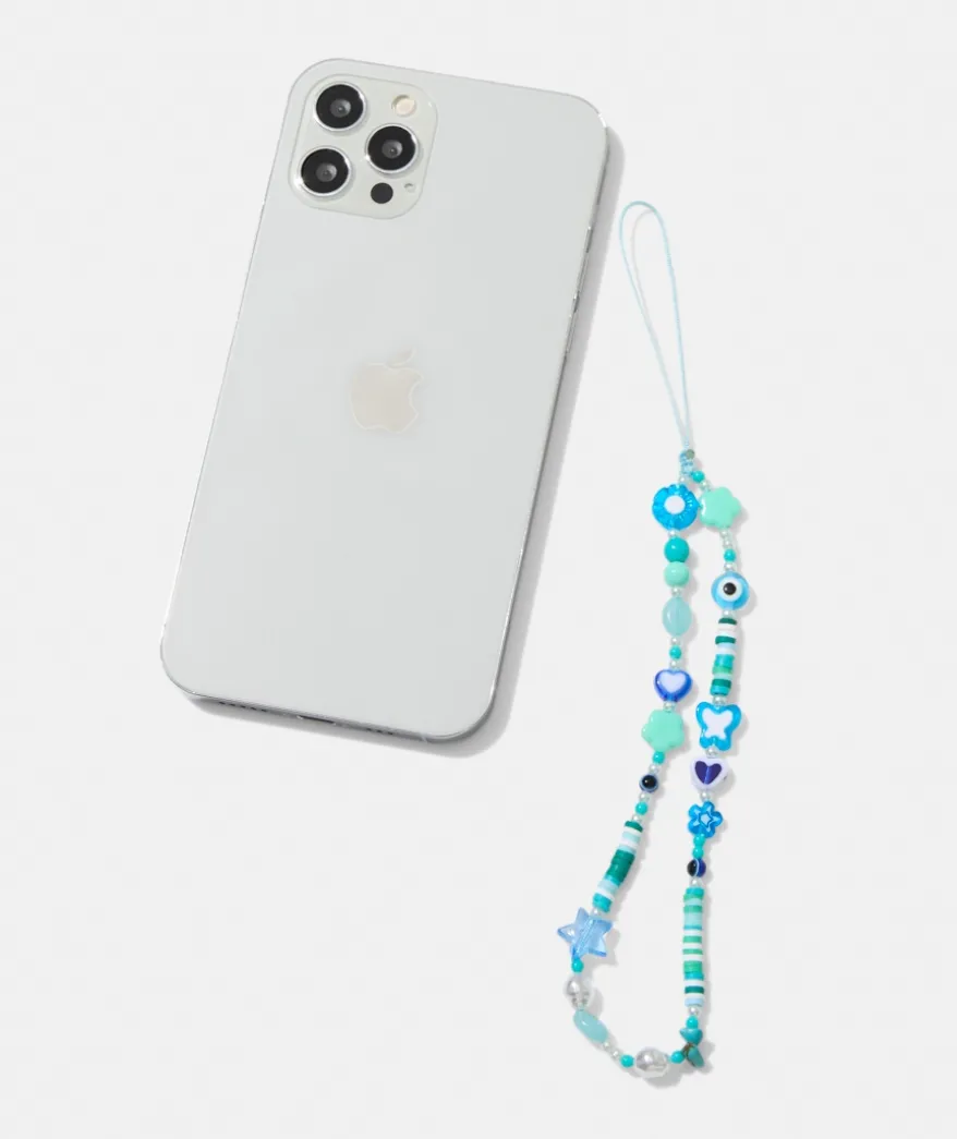 PHONE STRAP - BLUE BEADED