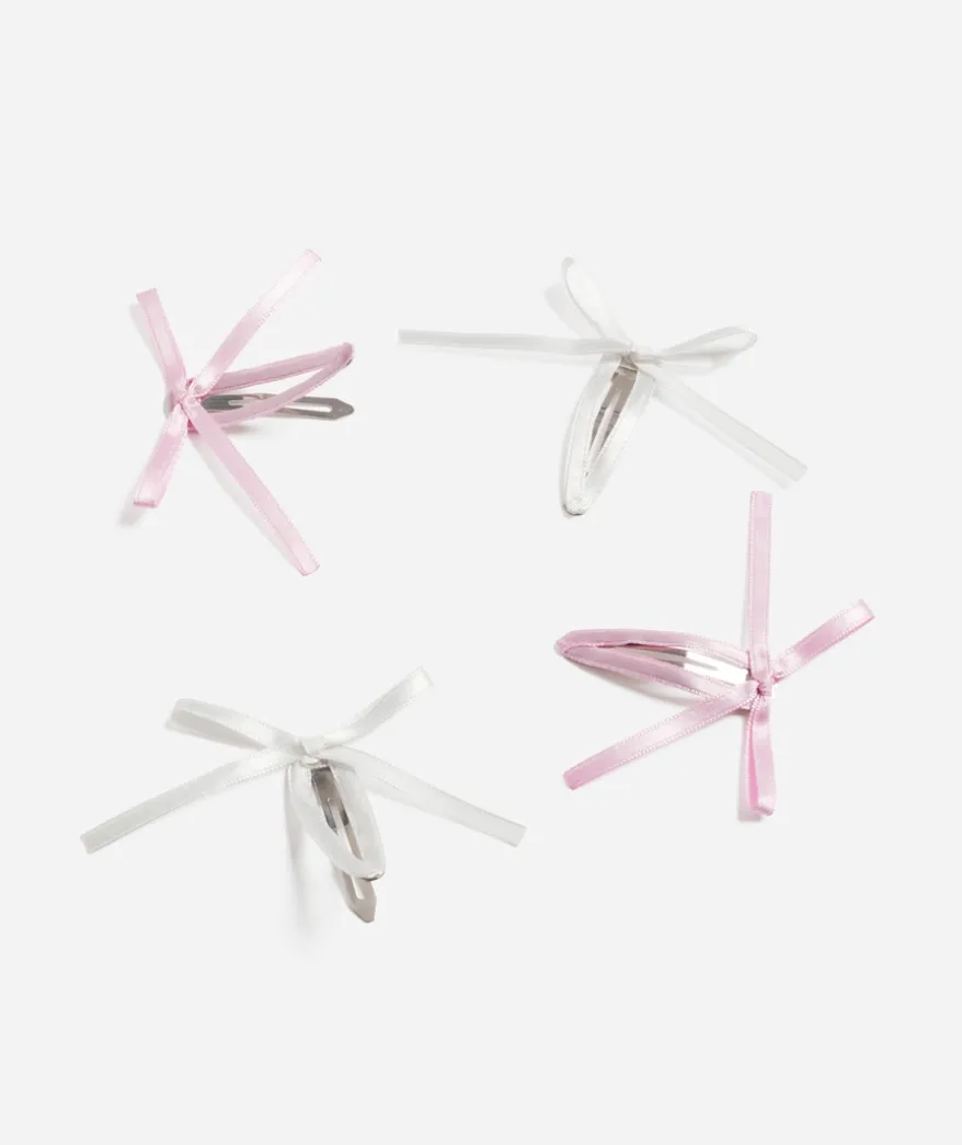 PINK AND WHITE SATIN BOW SNAP CLIP PACK