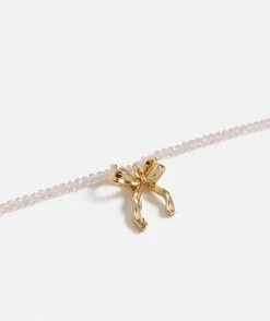 PINK BEADED BOW PENDANT NECKLACE