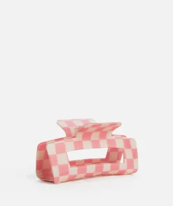 PINK CHECKERED RECTANGLE HAIR CLAW