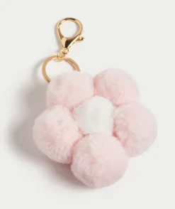 PINK FLUFFY FLOWER KEYRING