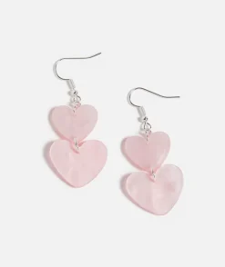 PINK HEART MARBLE PENDANT EARRINGS