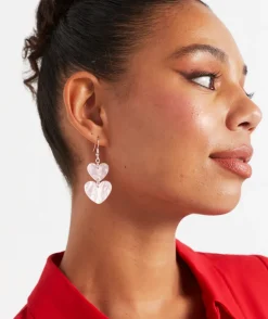 PINK HEART MARBLE PENDANT EARRINGS