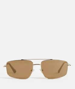 POPPY METAL RECTANGLE AVIATOR SUNGLASSES - GOLD