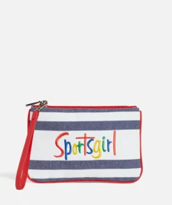 REWIND LOGO ZIPPER POUCH - NAVY WHITE STRIPE