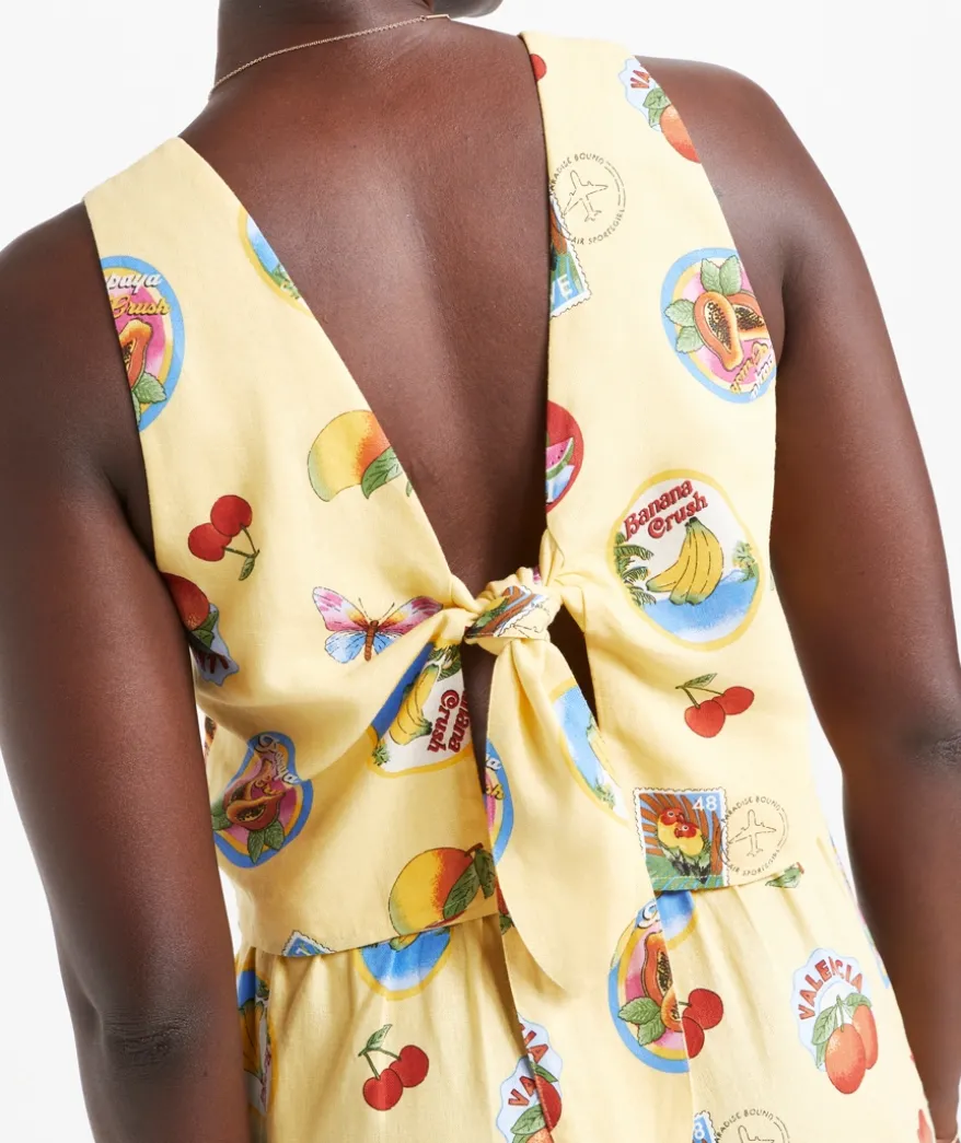 ROMY LINEN BLEND TIE BACK TOP