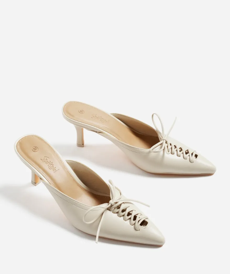 RYDER ECRU LACE UP POINTED HEEL