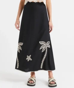 SERENA EMBROIDERED LINEN BLEND MIDI SKIRT