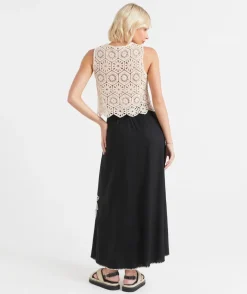 SERENA EMBROIDERED LINEN BLEND MIDI SKIRT
