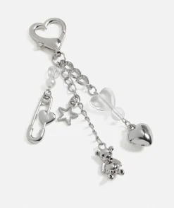 SILVER BEAR AND BOW CHARM KEYRING