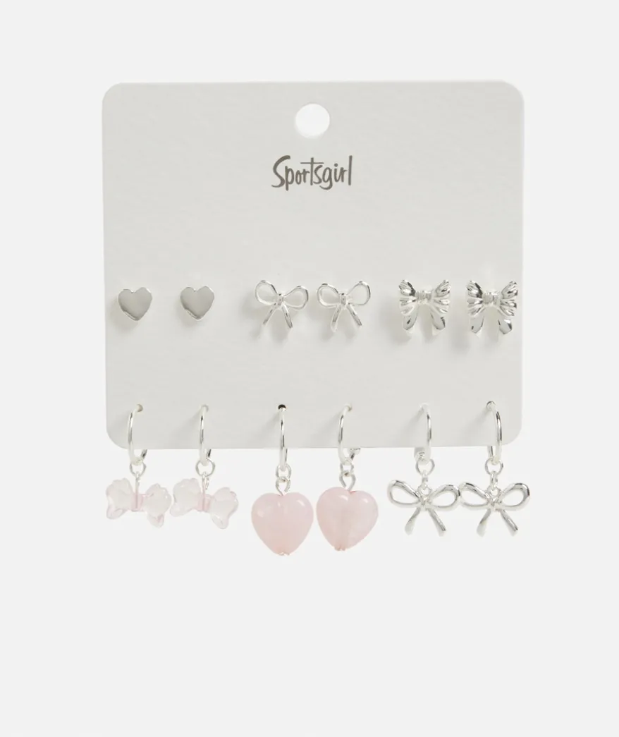 SILVER BOW STUD & DROP EARRING PACK