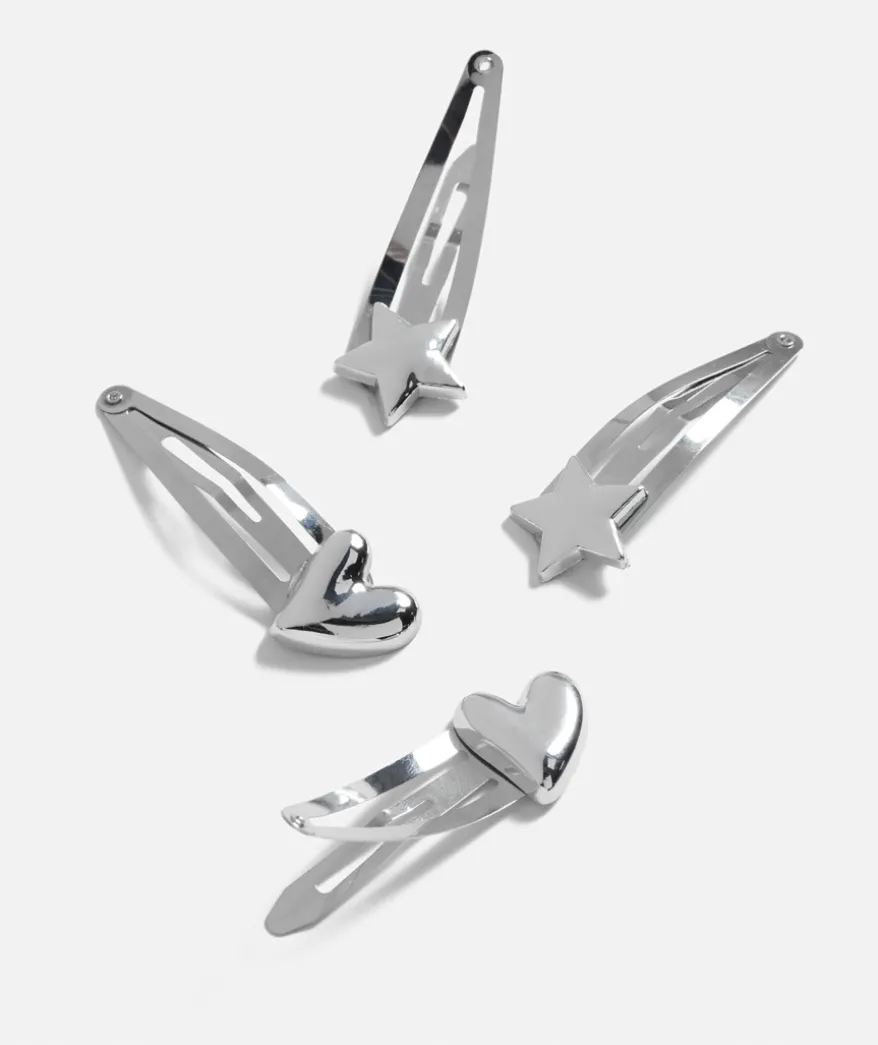 SILVER HEART AND STAR SNAP CLIP PACK