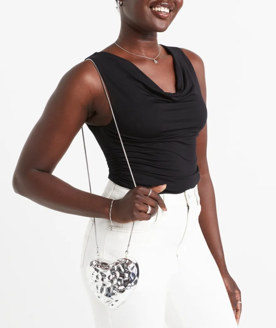 SILVER HEART METALLIC HARD CASE BAG