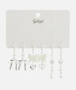 SILVER PEARL BOW DROP EARRING PACK