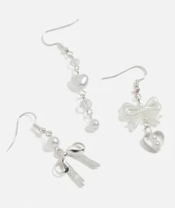 SILVER PEARL BOW DROP EARRING PACK