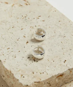 SILVER PLATED SMALL WIDE HOOP HUGGIE EARRING