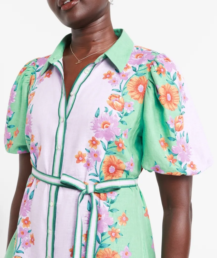 STELLA LINEN BLEND PRINTED MINI DRESS