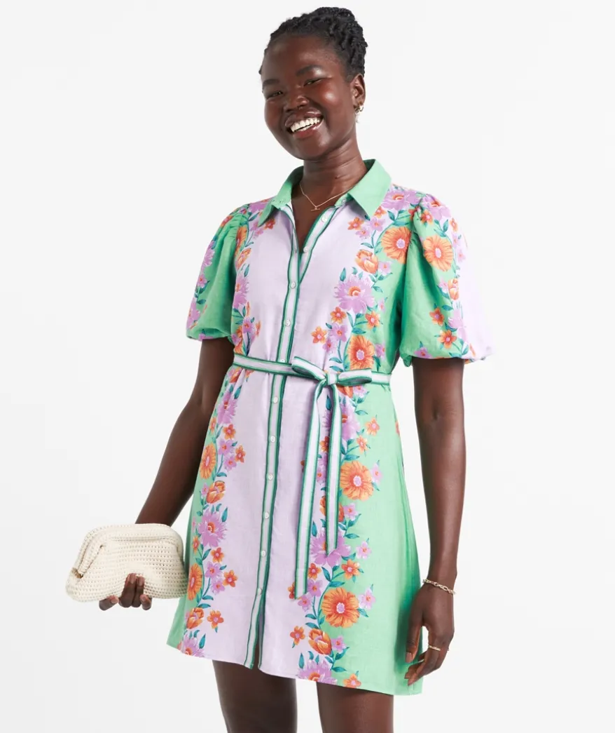 STELLA LINEN BLEND PRINTED MINI DRESS