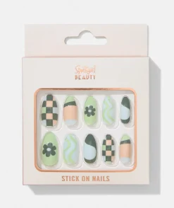 STICK ON NAILS - FLOWER CHECKERBOARD