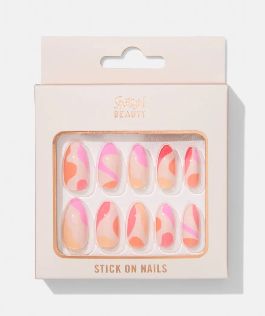 STICK ON NAILS - PINK AND ORANGE SWIRL