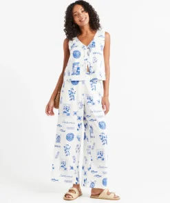 TANIA LINEN BLEND PRINTED TIE FRONT TOP