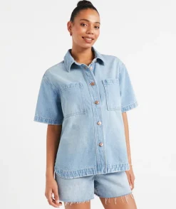 TERESA SHORT SLEEVE DENIM SHACKET