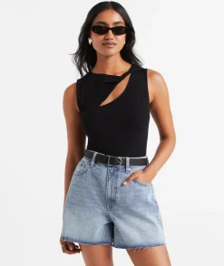 THE HIGH RELAXED EMBELLISHED DENIM SHORT