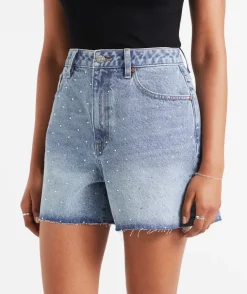 THE HIGH RELAXED EMBELLISHED DENIM SHORT