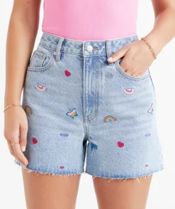 THE HIGH RELAXED EMBROIDERED DENIM SHORT