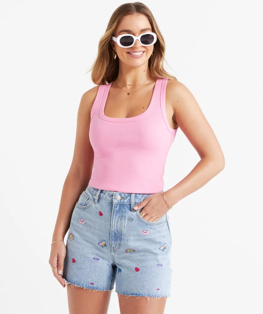 THE HIGH RELAXED EMBROIDERED DENIM SHORT
