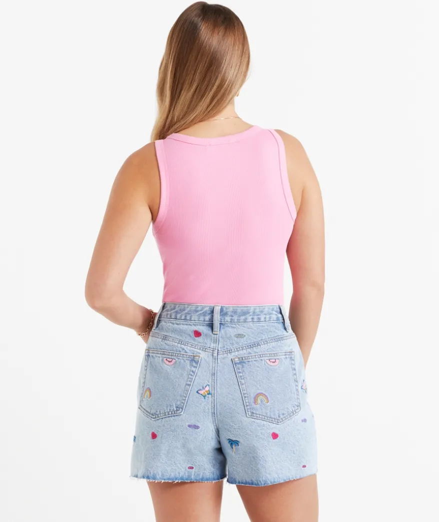 THE HIGH RELAXED EMBROIDERED DENIM SHORT