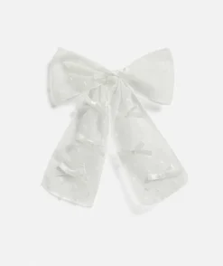 WHITE MESH BOW MINI BOW DETAIL HAIR CLIP