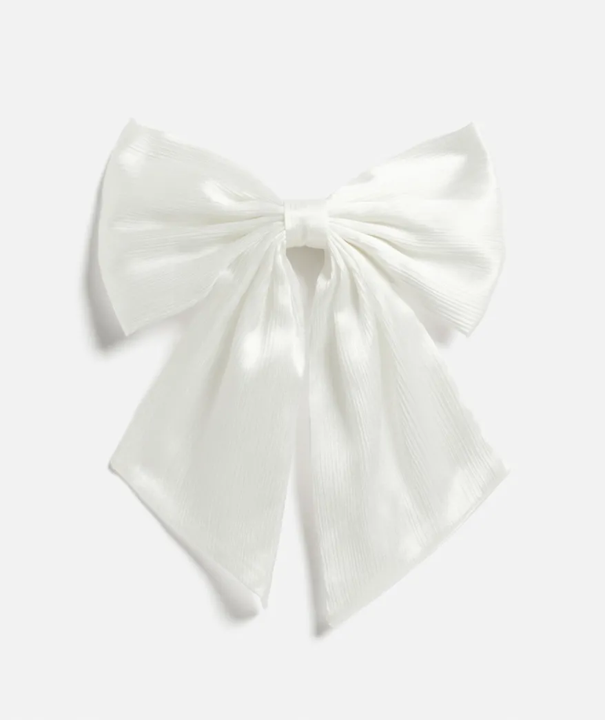 WHITE SOFT SATIN BOW CLIP
